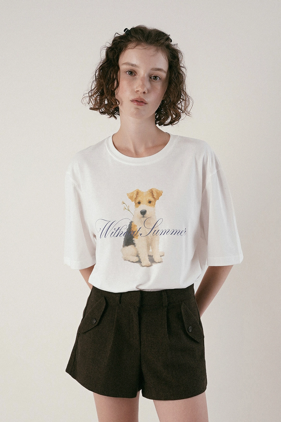 위드아웃썸머 Puppy portrait t-shirt_ivory 상품 이미지 2