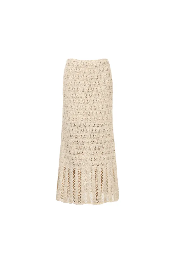 Crocher Knit Skirt, Light Beige