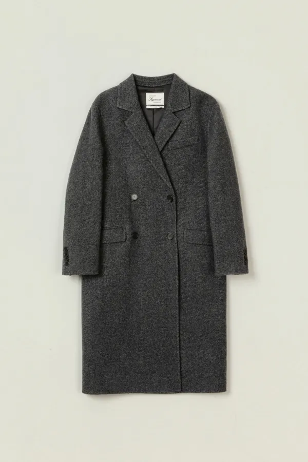 WOOL TWILL HANDMADE DOUBLE LONG COAT_CHARCOAL