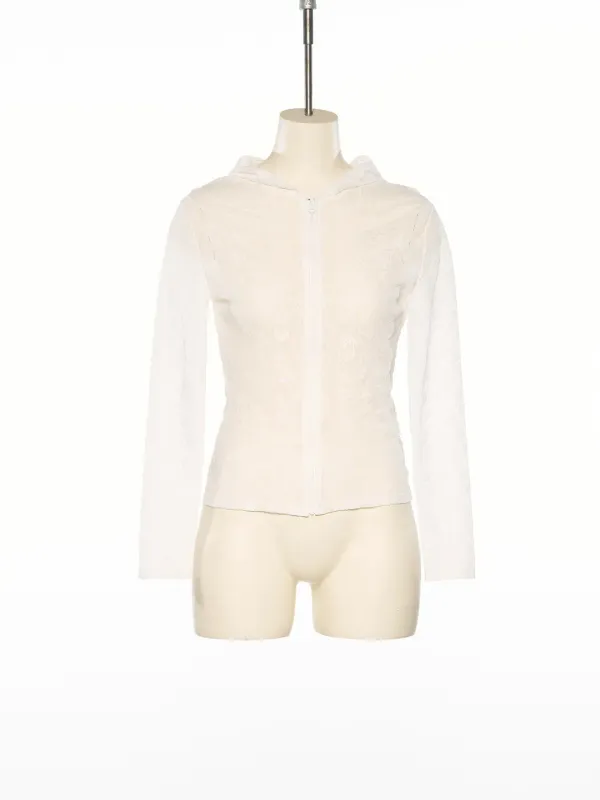 PS25 WHITE LACE ZIP-UP HOODIE