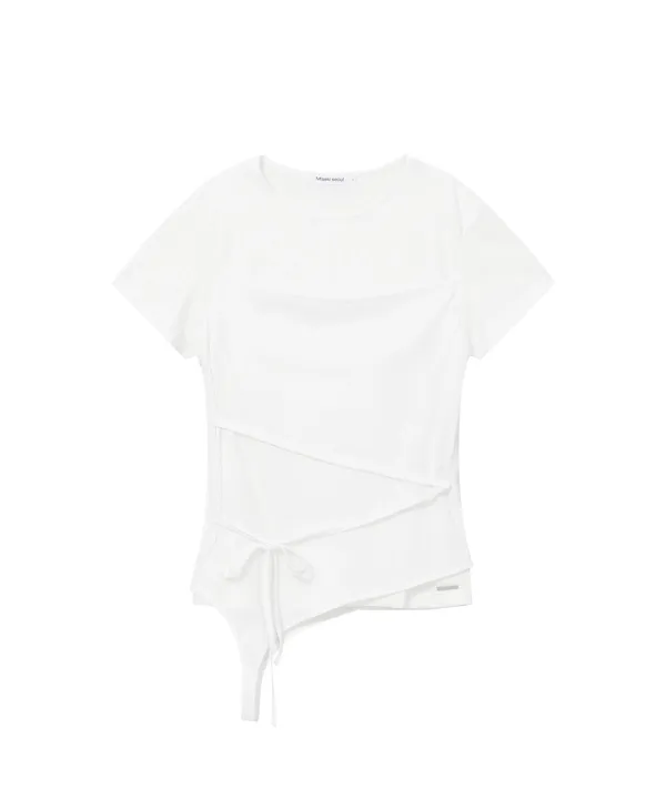String layered knit top WHITE