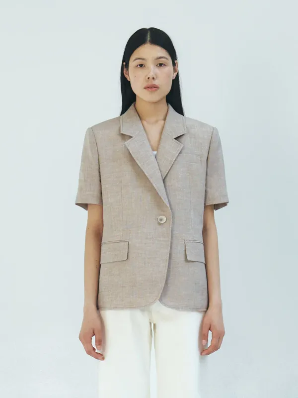 TFR LINEN ONE BUTTON BLAZER_BEIGE