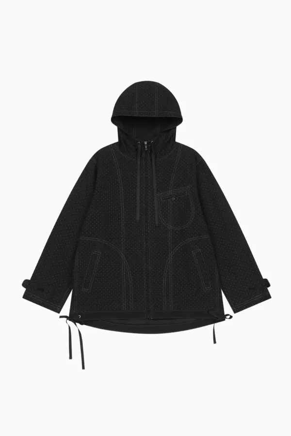 STITCH DOT HOODED ZIP-UP, BLACK