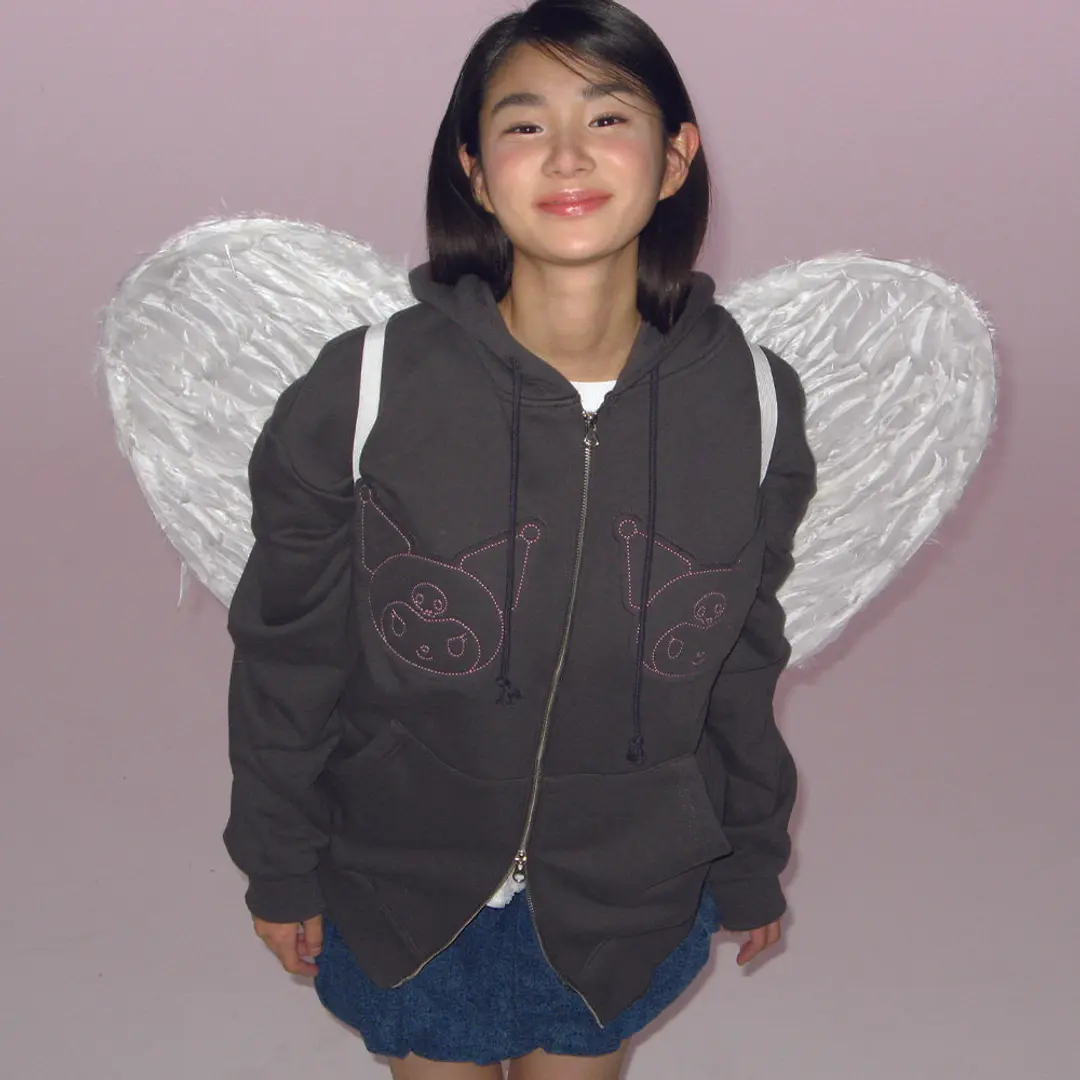 KUROMI APPLIQUE HOODIE ZIP UP CHARCOAL
