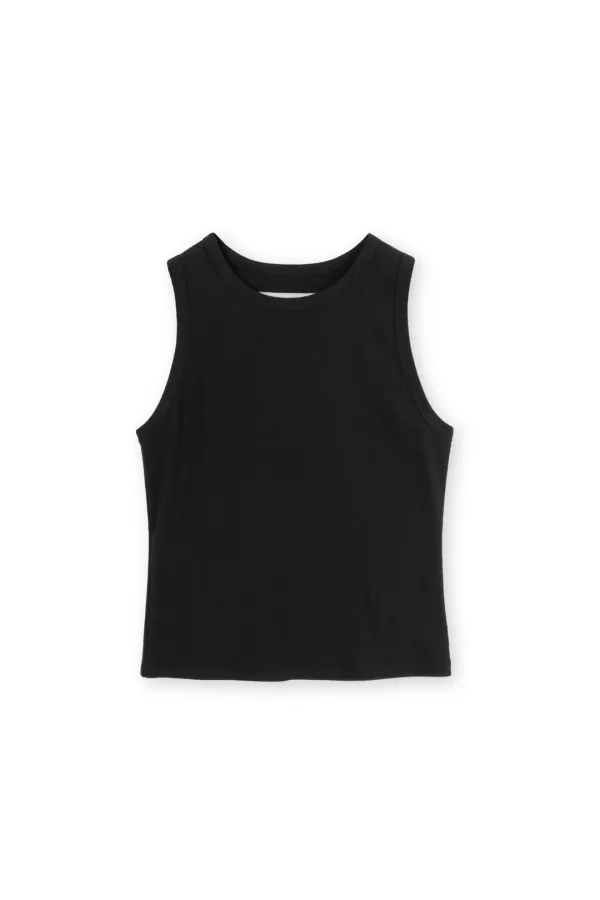 W Round Sleeveless Top, Black