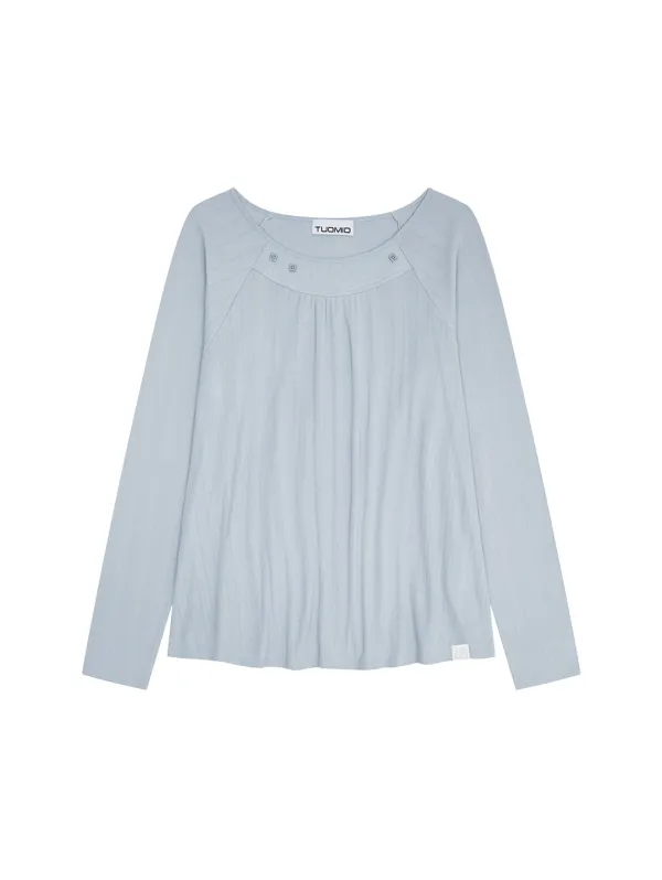 SHIRRING BUTTON LONG SLEEVE [SKY BLUE]