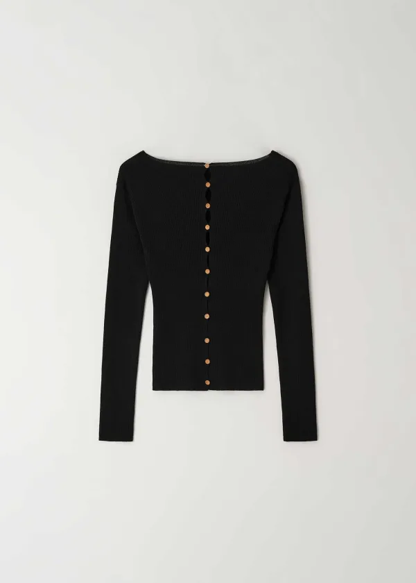 Boat-neck Button Cardigan(Black)