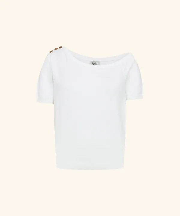 Pony Button Off-Shoulder Half Knit ( Ivory )