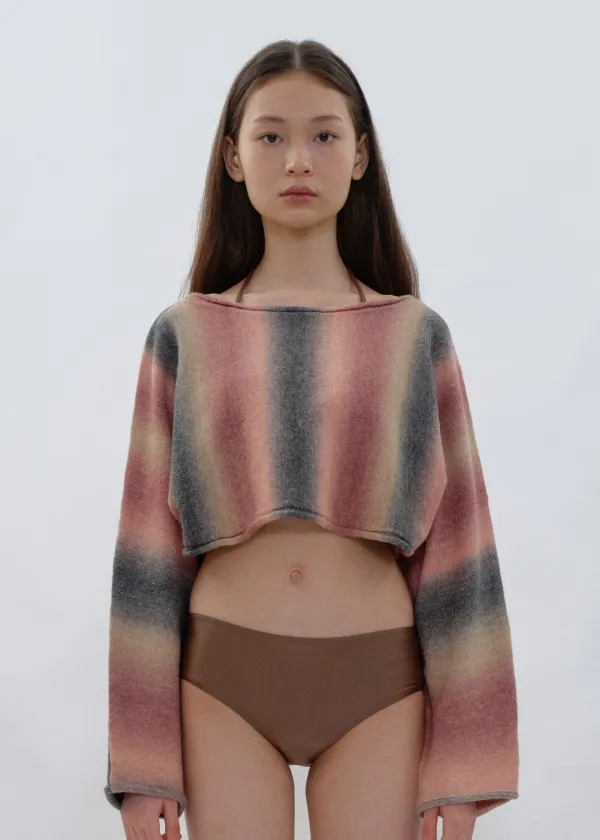 Gradation Crop Knit Bolero_Brown, Grey