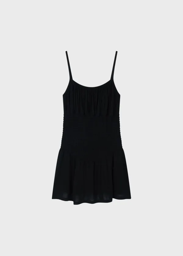 Flow Smocking Mini Dress Black
