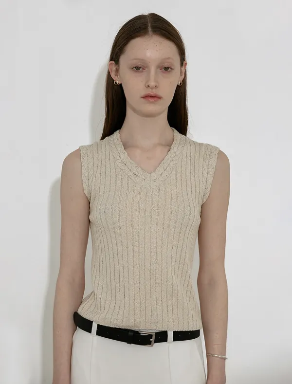 CABLE DETAIL SLEEVELESS KNIT [BEIGE]