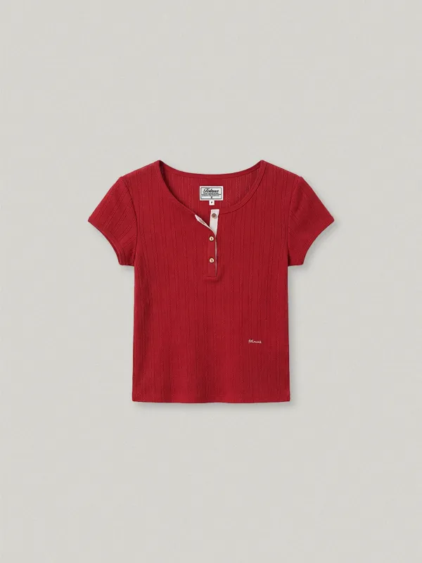SOFT CAP SLEEVE HENRY NECK T-SHIRT - RED소프트 캡 슬리브 헨리넥 티셔츠