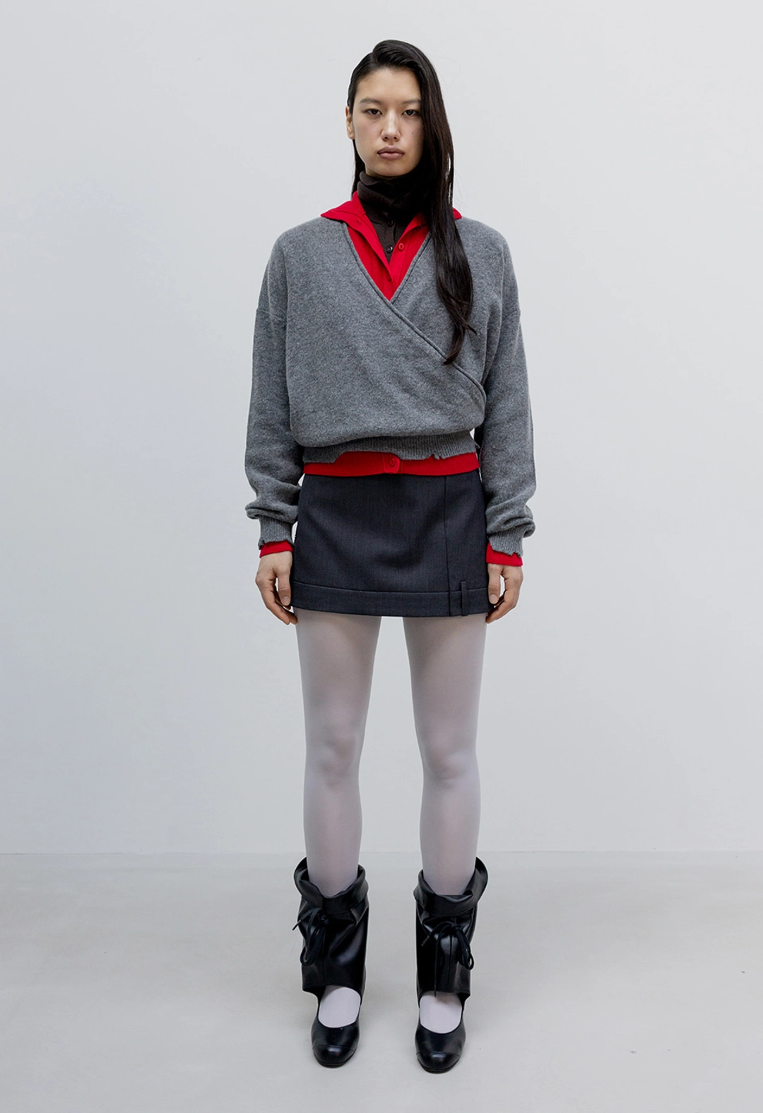 오픈와이와이 WOOL CRISS CROSS WRAP KNIT, GRAY 상품 이미지 2