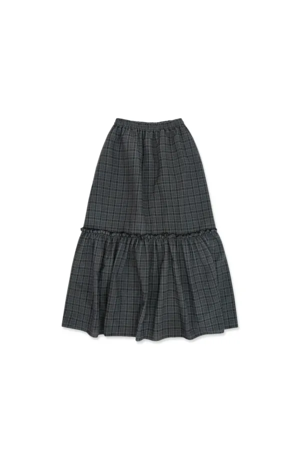Gather check shirring skirt_navy