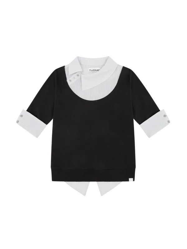 ASYMMETRIC COLLAR TOP [BLACK]