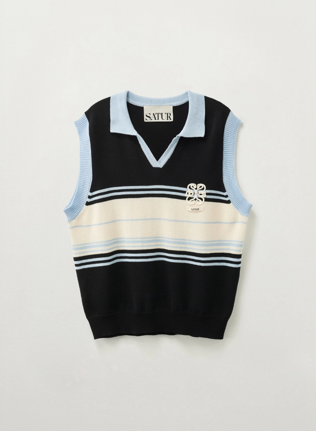 세터 [RIIZE\'s Pick] Open Collar Knit Vest - Black 상품 이미지 1