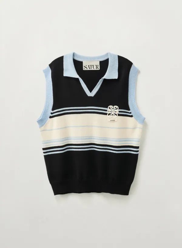 [RIIZE\'s Pick] Open Collar Knit Vest - Black