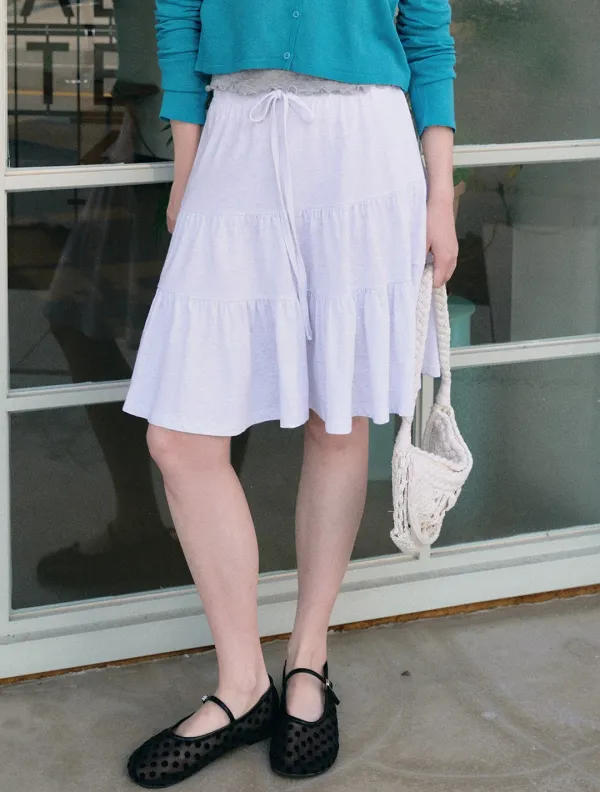 Tiered cancan midi skirt_White melange