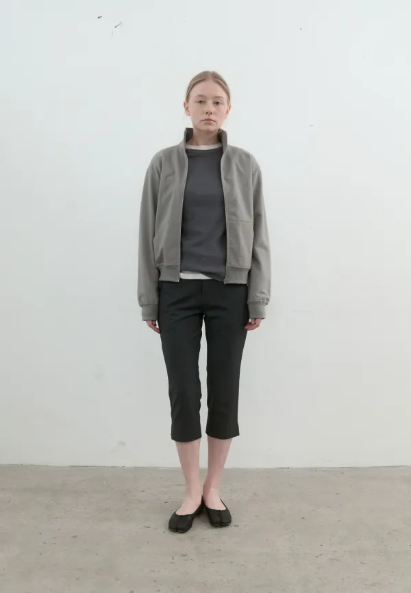 Essential high neck jersey zip-up (mud gray)