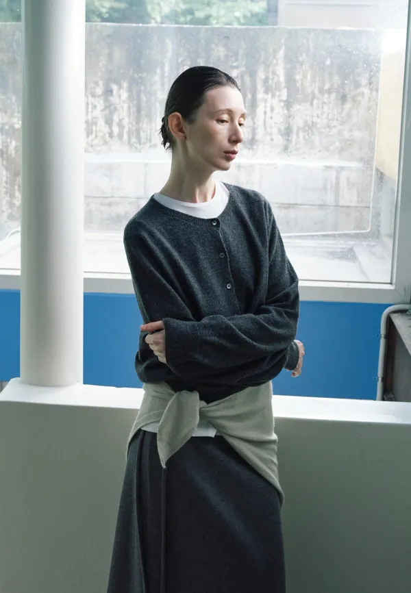 CASHMERE WHOLEGARMENT CARDIGAN_CHARCOAL