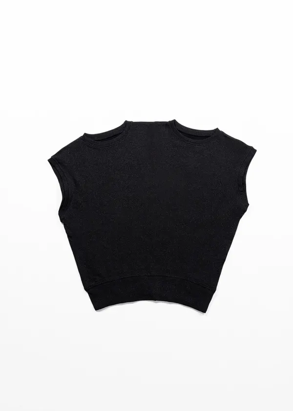 GLITTER DOUBLE NECK VEST - BLACK