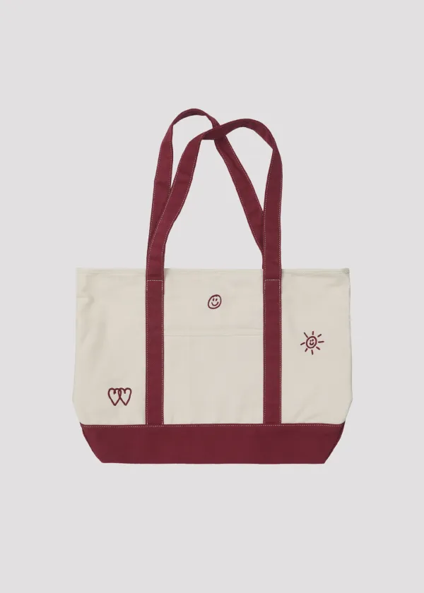 CANVAS SHOULDER BAG ECRU BURGUNDY