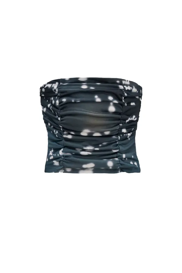 PRINTED SHIRRING TUBE TOP (DEEP GREEN)