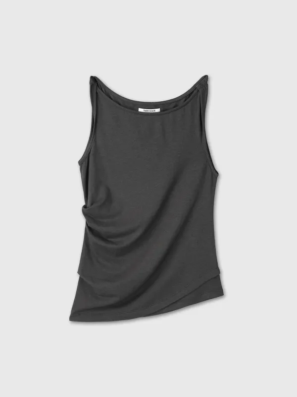 (W) SOFT DRAPED TWIST SLEEVELESS TOP_ CHARCOAL