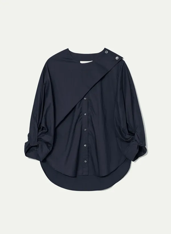 Twist Volume Sleeve Blouse Dark-navy
