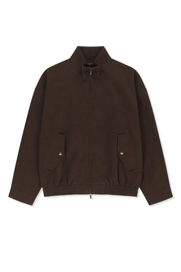 SMALL LOGO FAUX SUEDE HIGH NECK JUMPER IN BROWN