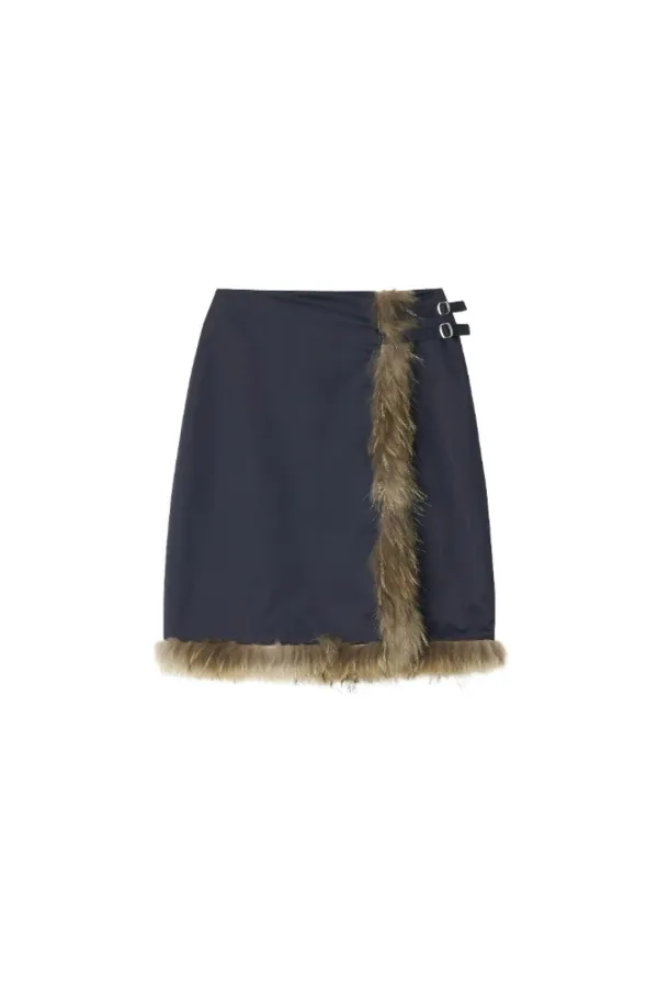Fur trimming skirt - Navy