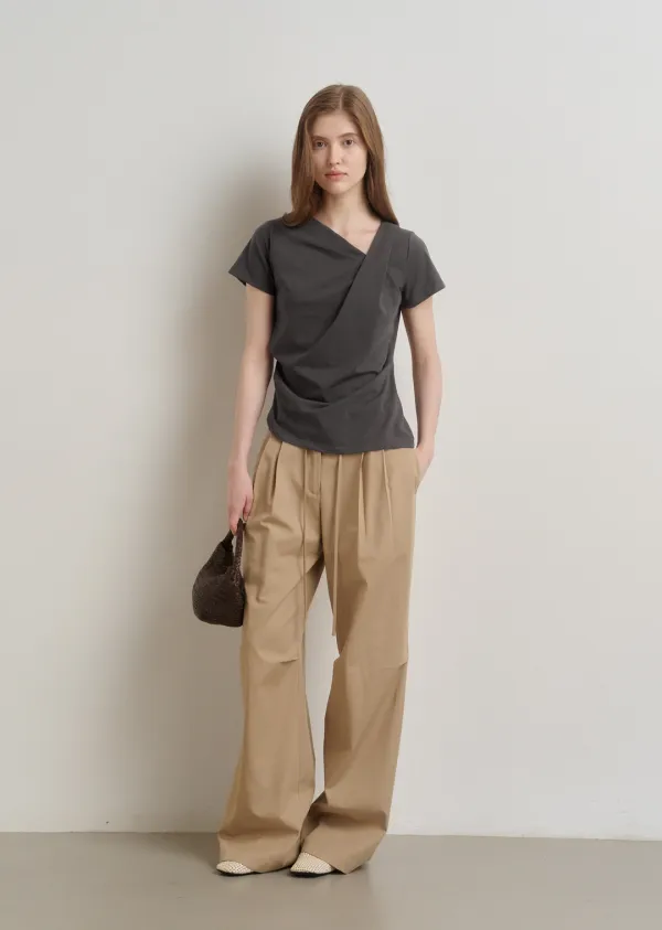 WASHING COTTON BELTED PANTS (sand beige)