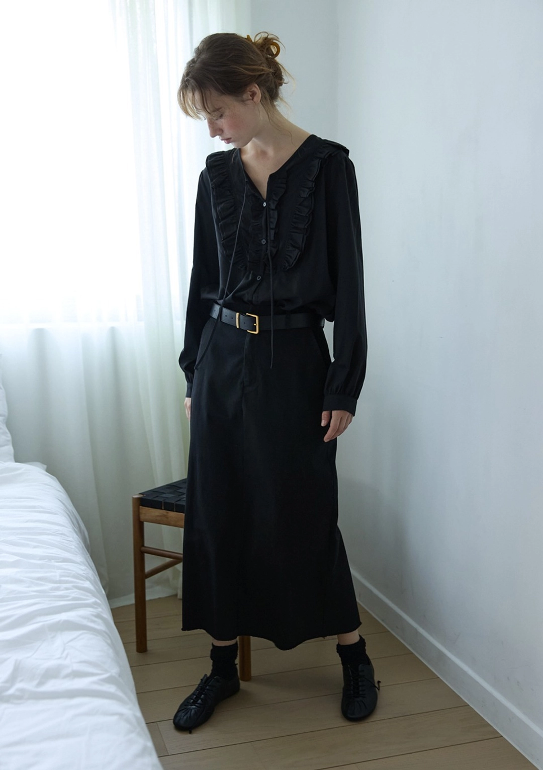 오픈도어 Belted H-Line Long Skirt Black 상품 이미지 2