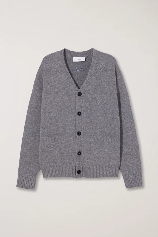 UNISEX BOYFRIEND KNIT CARDIGAN MELANGE GREY_UDSW5C103G2