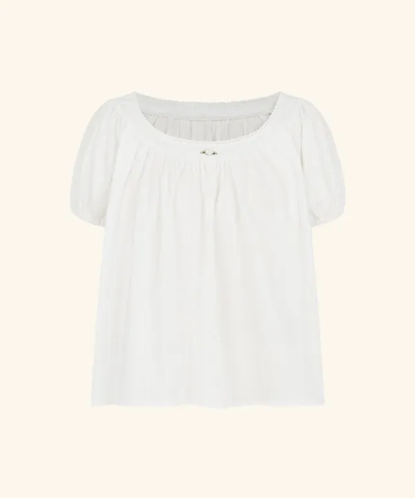 [6/4 순차배송] Noir Shirring Flare Blouse (White)
