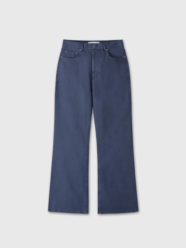 WASHED COTTON TWILL LOOSE FLARED JEANS_ PURPLE BLUE