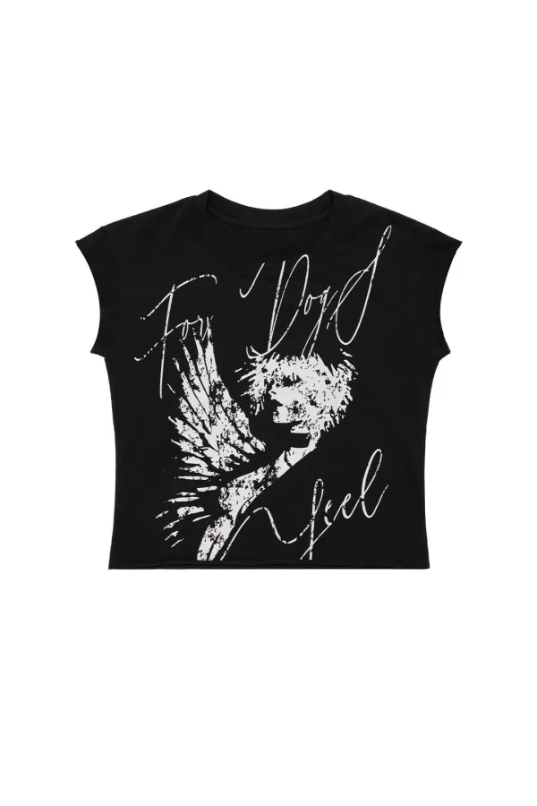 ROCKSTAR CAP SLEEVE T-SHIRT BLACK