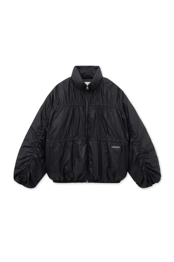 HIGH NECK SHIRRING DOWN JUMPER IN BLACK