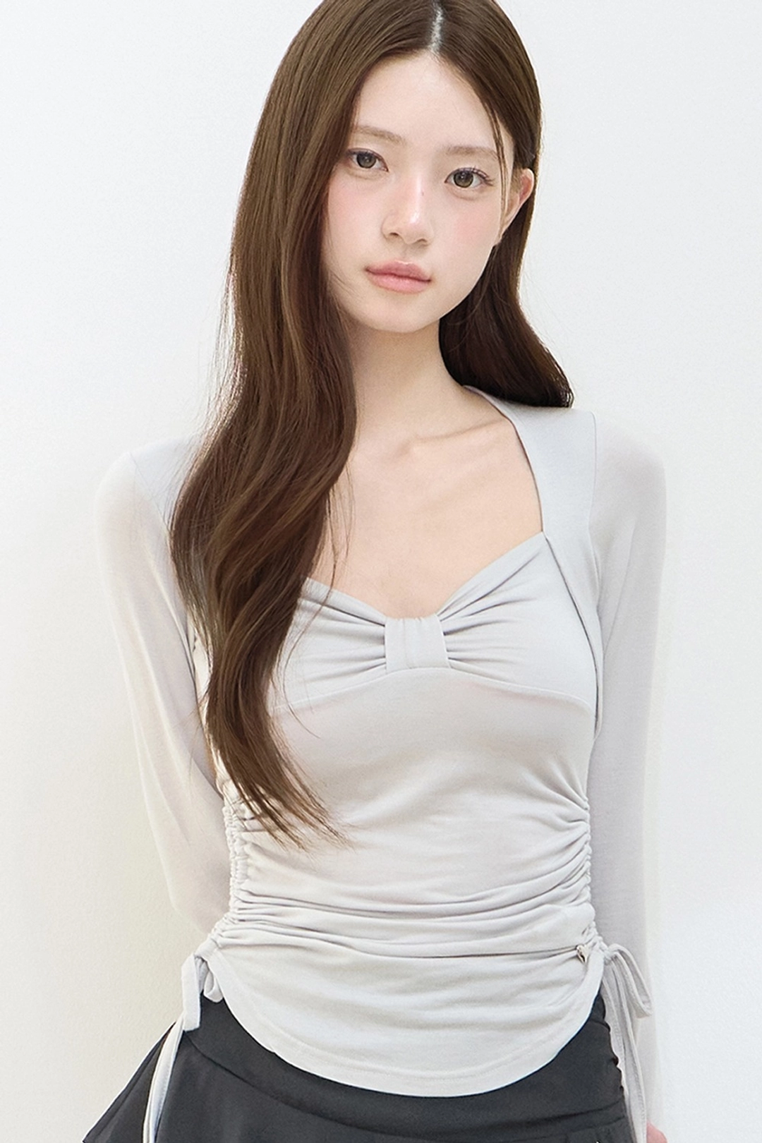 일리고 보우 볼레로 셔링 탑 그레이 상품 이미지 1
