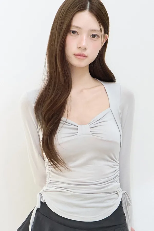 보우 볼레로 셔링 탑 그레이