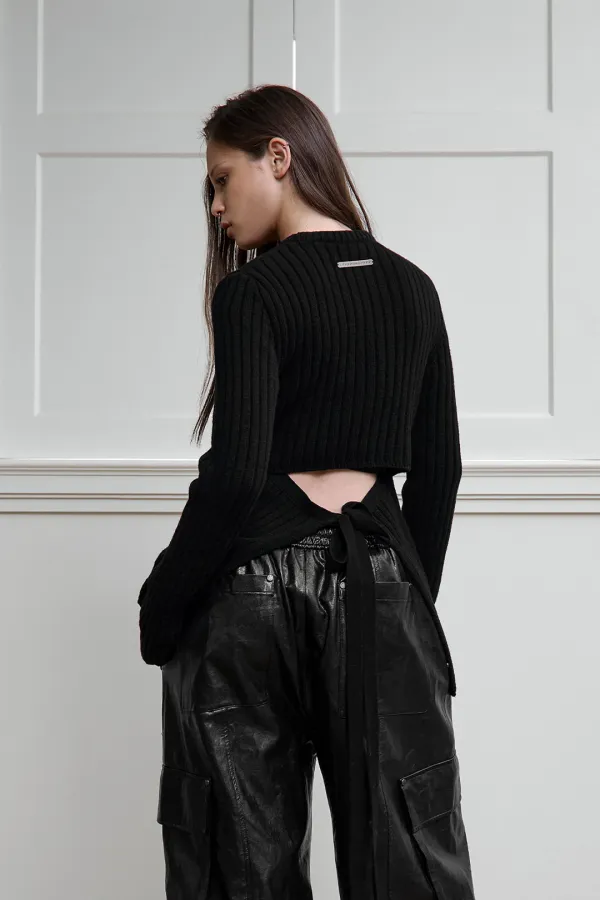 Backless Knit Pullover [ Black ]
