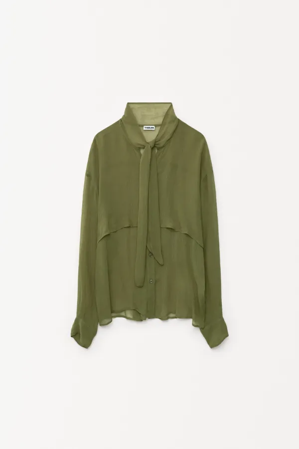 Legacy Sheer Tie Blouse khaki