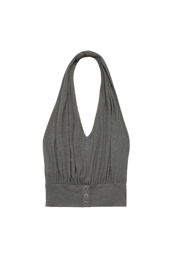 DRAPED HALTER NECK TOP KHAKI