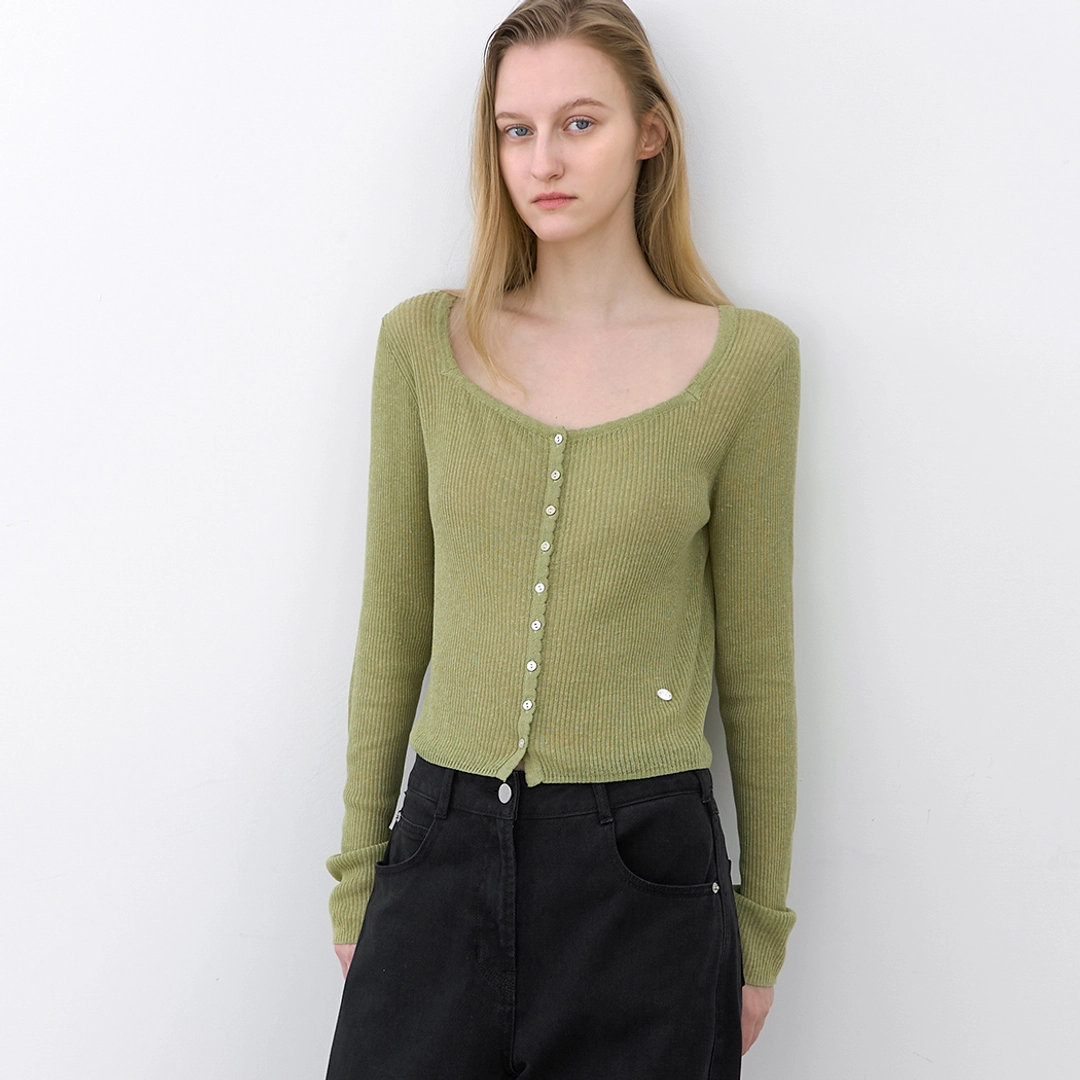 아뜰리에 나인 (CD-2270)SCALLOP SLIM FIT RIBBED SET-UP CARDIGAN 상품 이미지 1