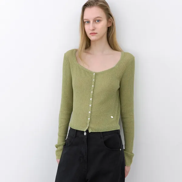(CD-2270)SCALLOP SLIM FIT RIBBED SET-UP CARDIGAN