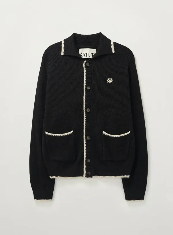 Bluff Raccoon Collar Knit Cardigan - Black