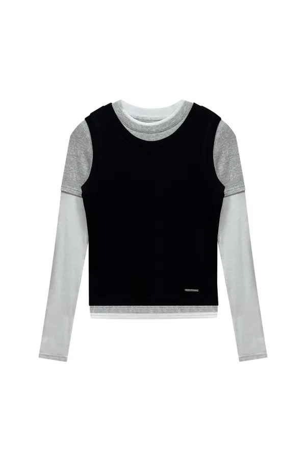 COMET LAYERED SLEEVE TOP / BLACK