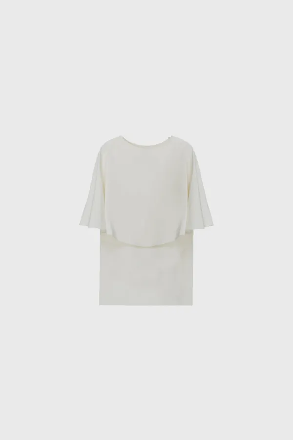 [Exclusive] Layered Flow Cape Blouse (Ivory / Black)