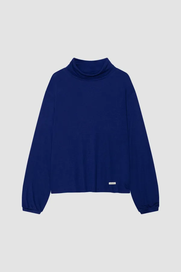 LOOSE FIT WOOL TENCEL TURTLENECK T-SHIRT_ROYAL BLUE