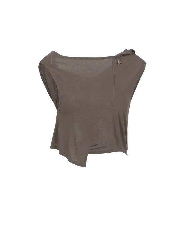 HOODED OFF SHOULDER TOP_BROWN